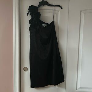 Jessica Simpson one shoulder satin dress. Rose detail. Slender lines thru dress